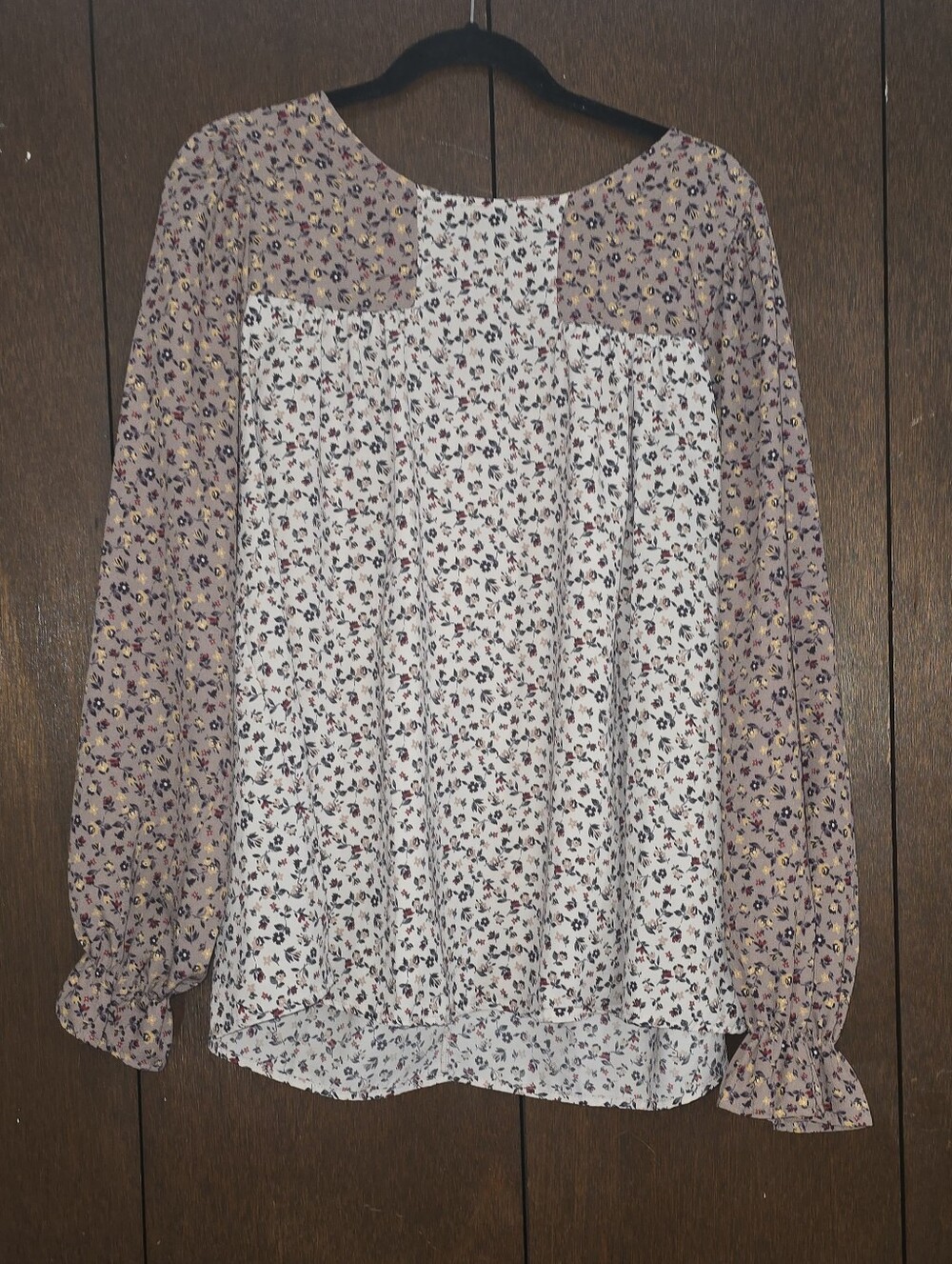 Chic Soul Taupe Color Block Floral Print Blouse